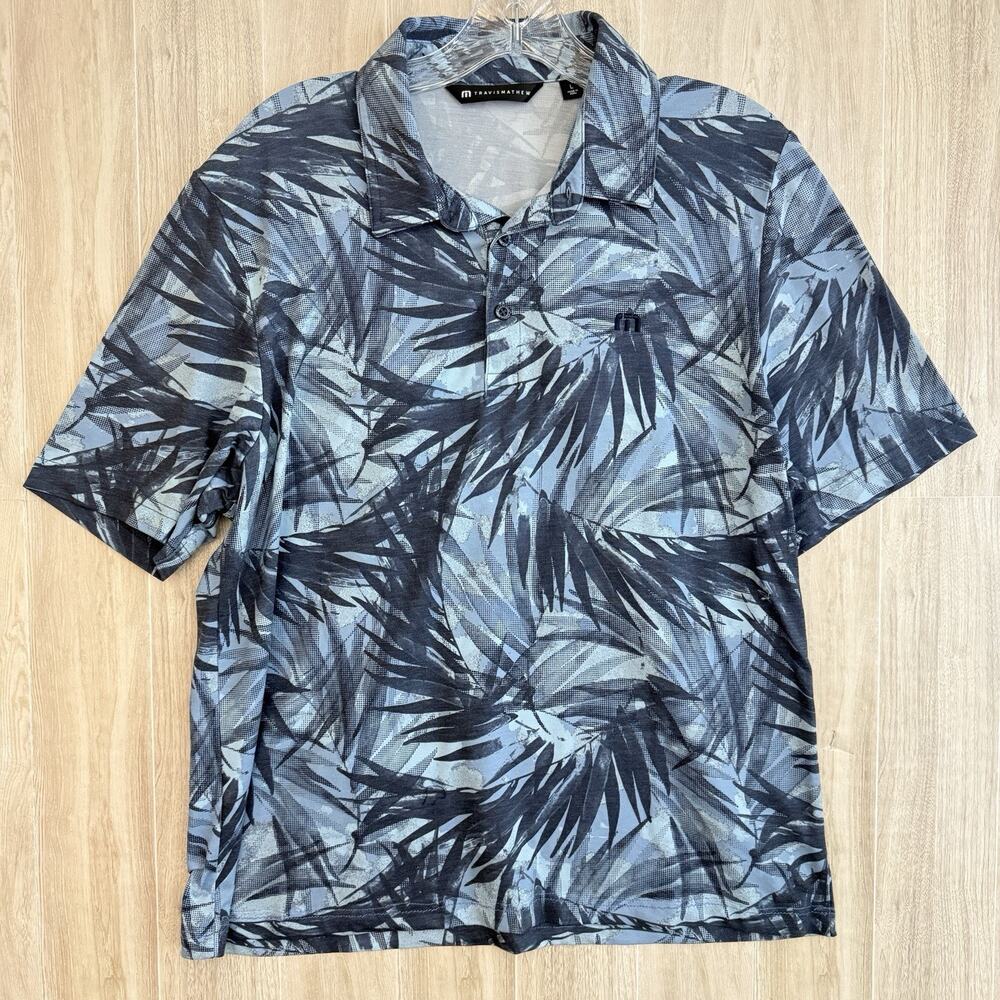 Travis Mathew Polo Shirt Mens Large Short Golf Forest Reserve Stretch Palm READ!